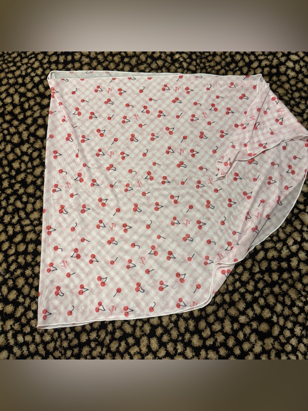 Betsey Johnson Cherry Print Mesh Sarong Swim Cover-Up Skirt Pink Gingham